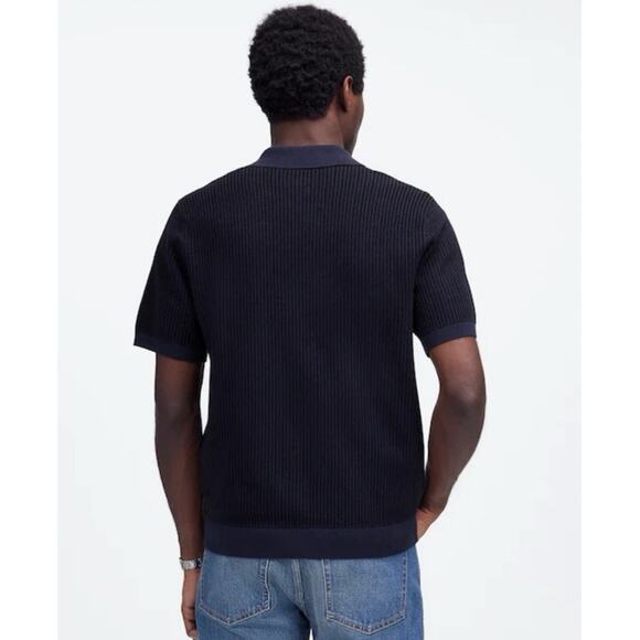 NWT Madewell Tuck-Stitch Button-Up Sweater Polo Navy Black Size XS - Picture 2 of 7